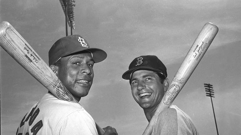 St. Louis Cardinals' Orlando Cepeda, left, and Boston Red Sox's...