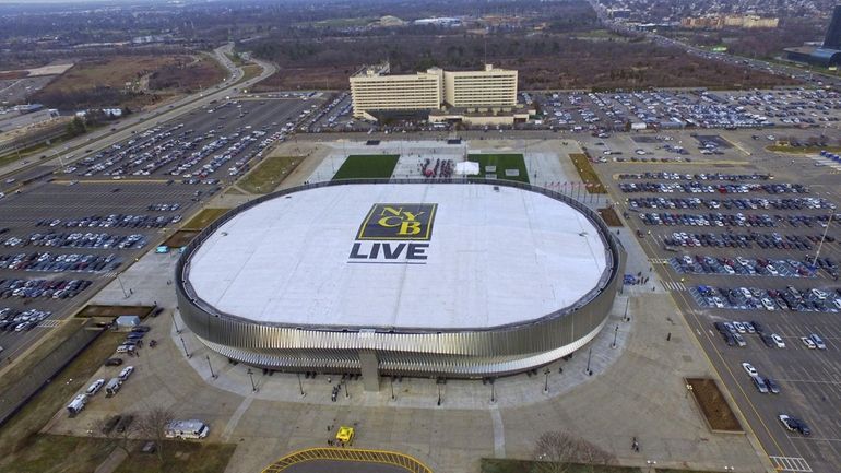 An aerial view of NYCB Live's Nassau Coliseum on April...