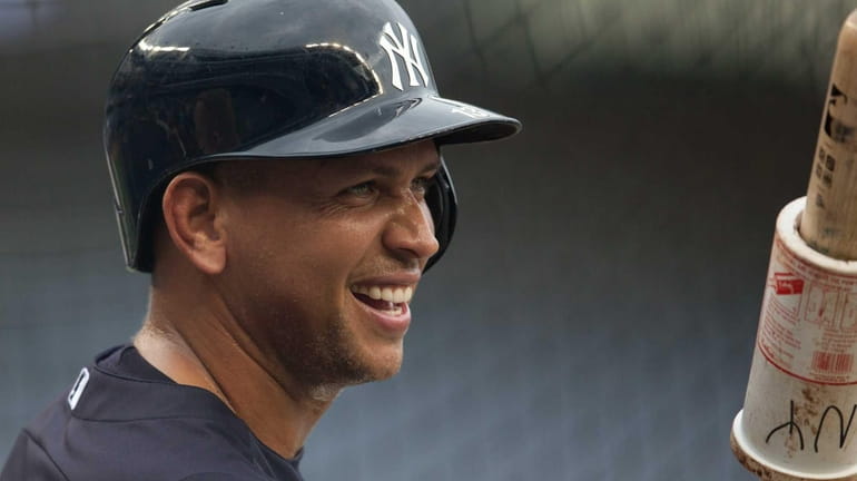 Alex Rodriguez of the Yankees warms up during batting practice....