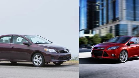 The Toyota Corolla, left, and the Ford Fusion, right, are...