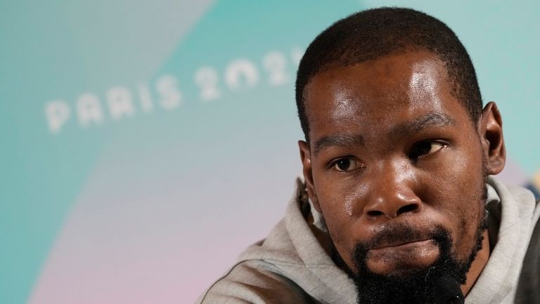 United State's men's team Kevin Durant attends a press conference...