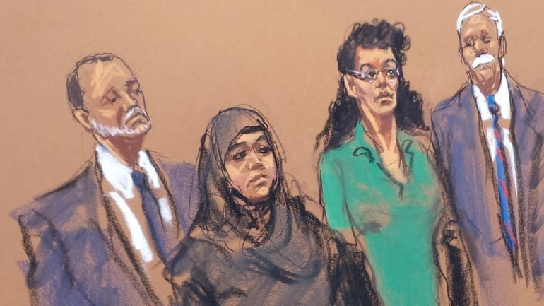 A court artist's rendering of two women accused of plotting...