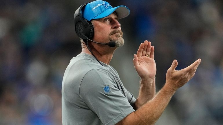 Detroit Lions head coach Dan Campbell watches play against the...