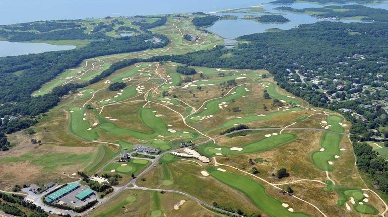 An aerial view of Shinnecock Hills Golf Club, a links-style...