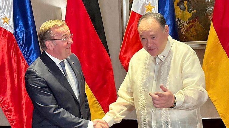 German Defense Minister Boris Pistorius, left, meets with his Philippine...