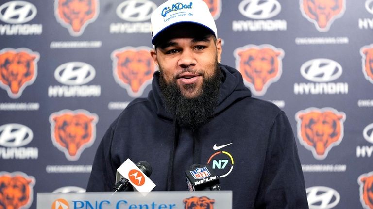 Chicago Bears wide receiver Keenan Allen speaks at a news...