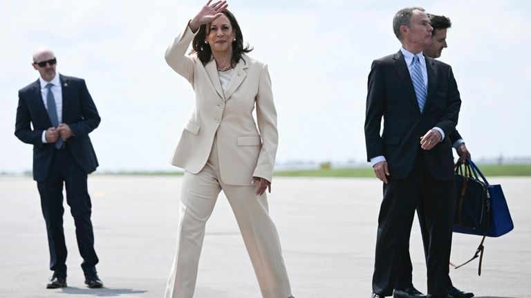 Vice President Kamala Harris arrives at Indianapolis International Airport, Wednesday,...