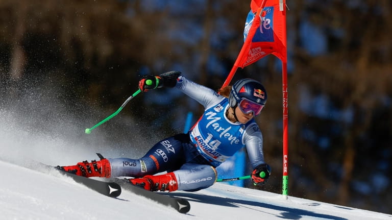 Italy's Sofia Goggia speeds down the course during an alpine...