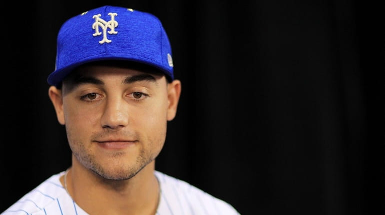 Michael Conforto, the Mets' lone All-Star representative, speaks with the...