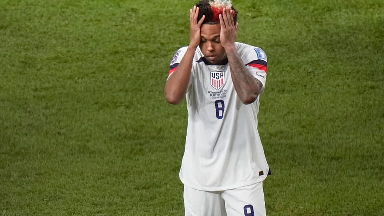 Weston McKennie of the United States leaves the pitch at...