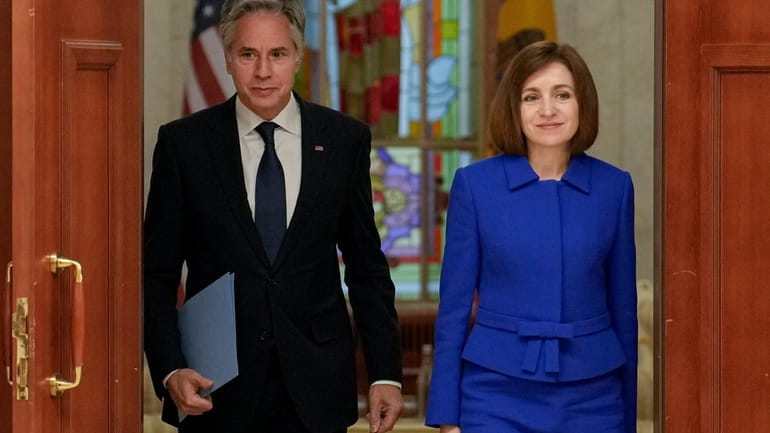 United States Secretary of State Antony Blinken, left, and Moldova's...
