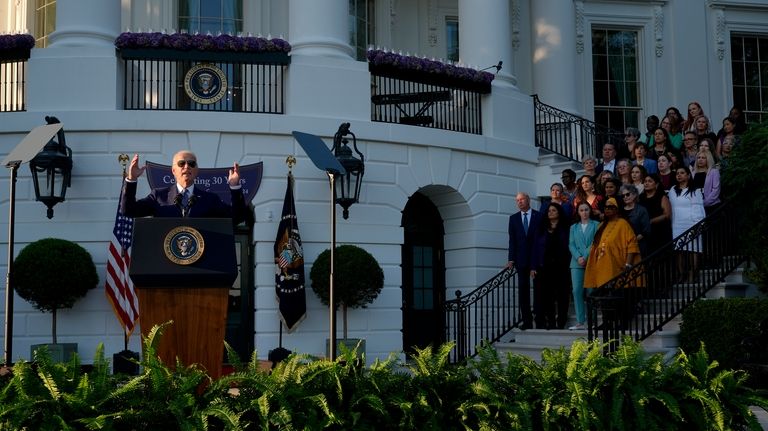 President Joe Biden speaks during the Violence Against Women Act...