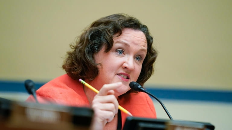 FILE- Rep. Katie Porter, D-Calif., speaks during a House Committee...