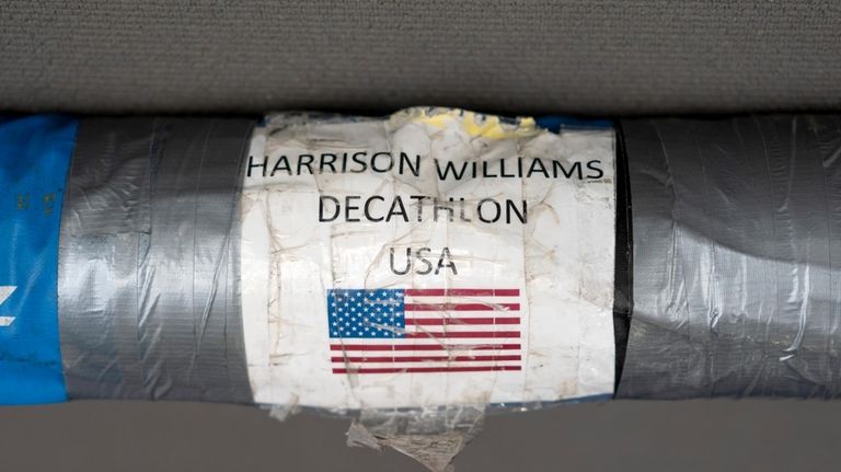 The pole vault luggage bag of decathlon athlete Harrison Williams...