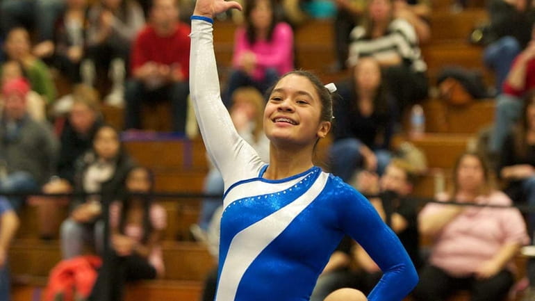 Plainview gymnast Jessica Lopez performs the floor routine. (Feb. 12,...