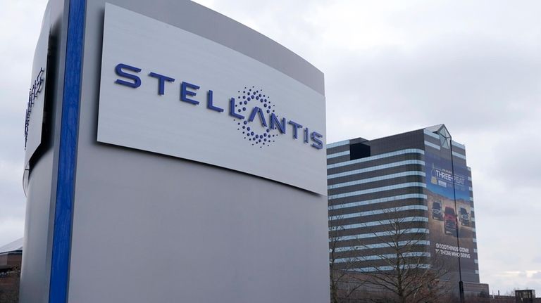 This Jan. 19, 2021 file photo shows the Stellantis sign...