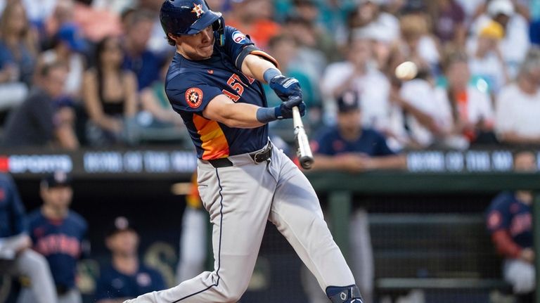 Houston Astros' Jake Meyers hits a two-run home run during...