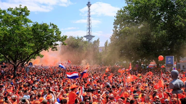 Dutch fans gather ahead of the Euro 2024 Group D...