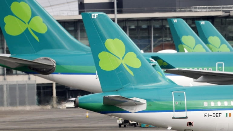 Aer Lingus Airbus A320 plane lands at Dublin airport, Ireland,...
