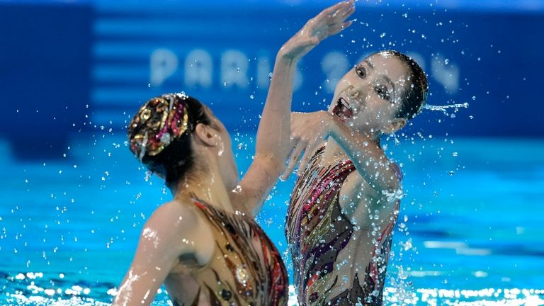 China's Wang Liuyi and Wang Qianyi, compete in the duet...