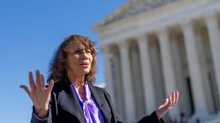 Ruth Glenn, a domestic violence survivor, speaks with The Associated...