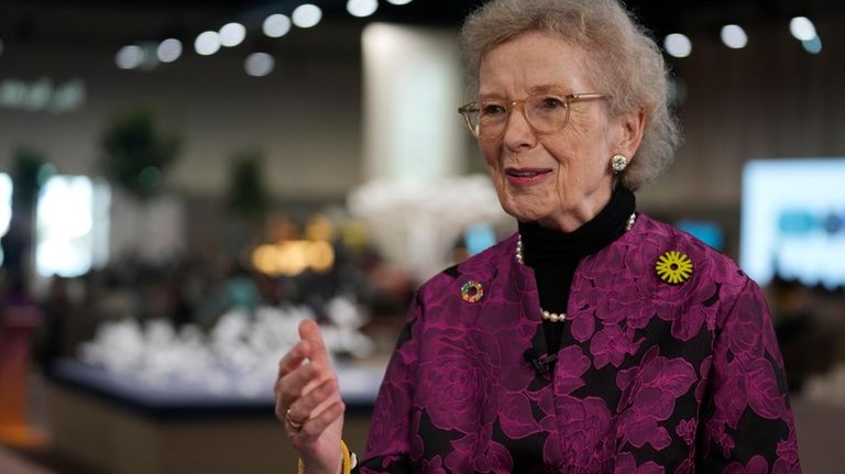 Former Irish President Mary Robinson speaks during an interview with...