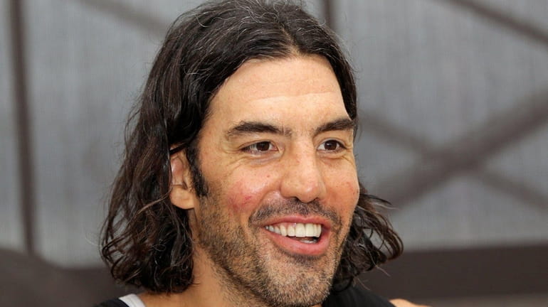 Nets' Luis Scola talks to media at Nets training camp...