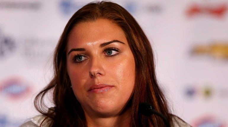 Alex Morgan answers questions during the United States Women's World...