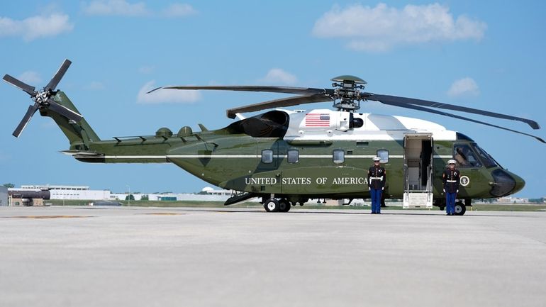 A new Marine One awaits President Joe Biden at Chicago...