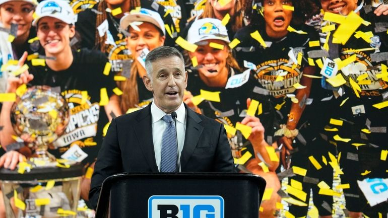 Big Ten Commissioner Tony Petitti speaks during an NCAA college...