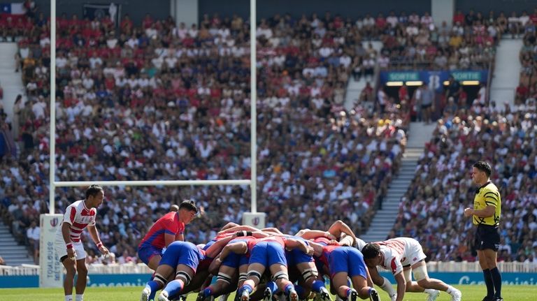 Chile's Marcelo Torrealba feeds a scrum during the Rugby World...