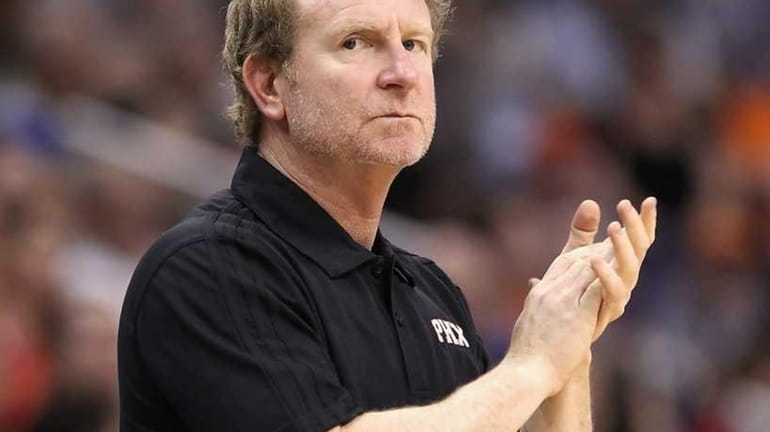 Owner Robert Sarver of the Phoenix Suns reacts during the...