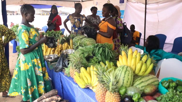 Traders at a 'Made In South Sudan' trade expo sell...