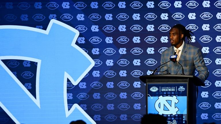 North Carolina quarterback Conner Harrell speaks during the Atlantic Coast...