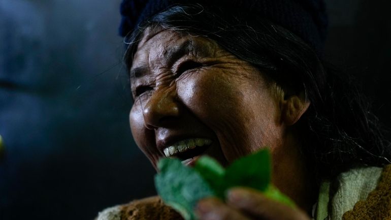 A coca vendor works at a legal coca leaf market...