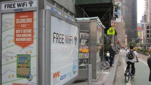 Free Wi-Fi pay phone station at 58th Street and Broadway...
