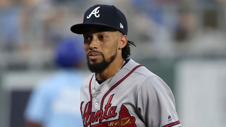 Billy Hamilton warms up on September 25, 2019 at Kaufmann Stadium in...