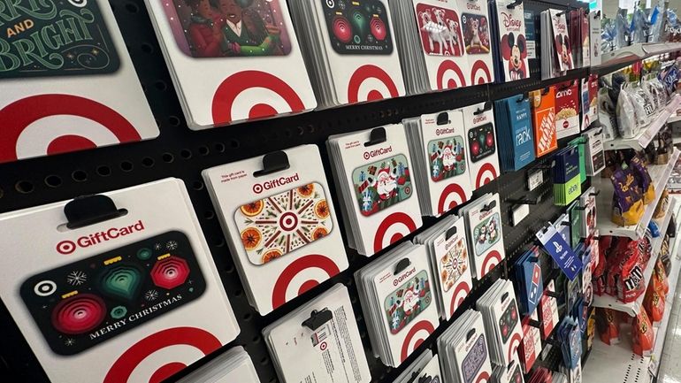 Gift cards are displayed at a Target store last month.