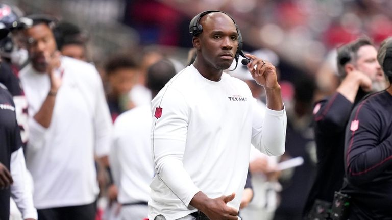 Houston Texans head coach DeMeco Ryans watches from the sideline...