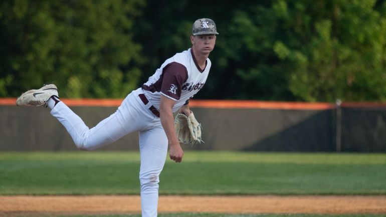 #8 Hunter Colagrande of Kings Park baseball team during the...