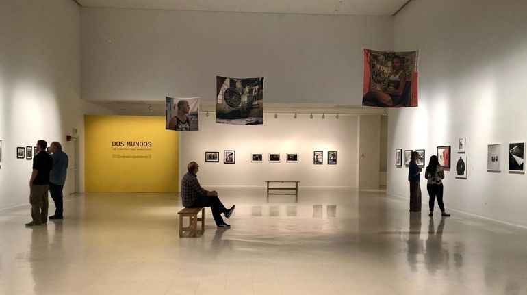 Visitors at Stony Brook University's Paul W. Zuccaire Gallery view the...