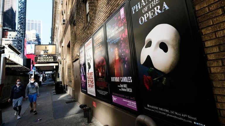 Broadway posters outside the Richard Rodgers Theatre in Manhattan on...