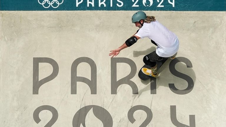 South Africa's Dallas Oberholzer competes during the men's skateboard park...