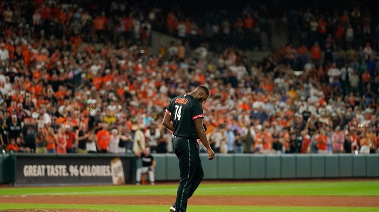 Felix Bautista of the Baltimore Orioles reacts after defeating the News  Photo - Getty Images