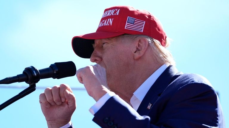 Republican presidential nominee former President Donald Trump speaks during a...