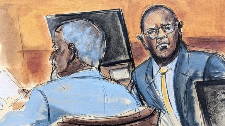 In this courtroom sketch, in Federal Court, in the Brooklyn...