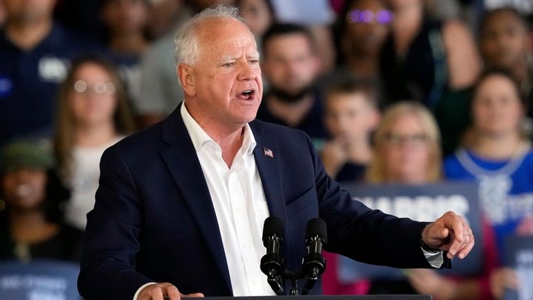 Democratic vice presidential candidate Minnesota Gov. Tim Walz speaks at...