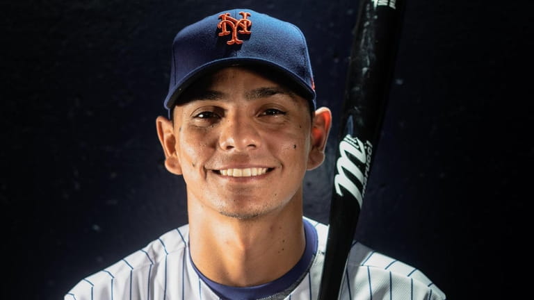 Mets infield prospect Andres Gimenez during spring training photo day...