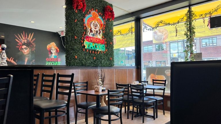 Quiero Tacos in Mineola boasts Day of the Dead-themed decor. 