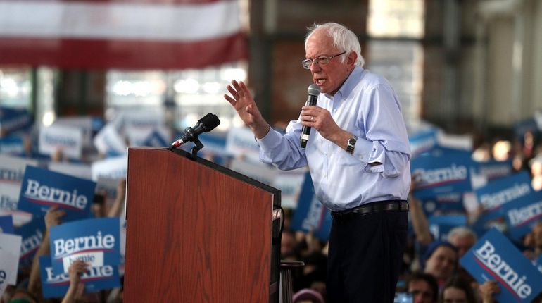 Democratic presidential candidate Bernie Sanders at a campaign rally Monday...